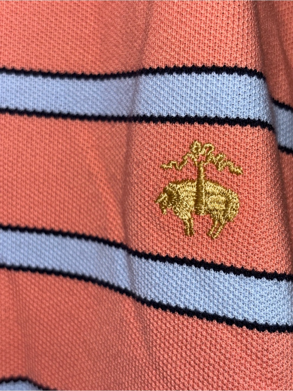 Brooks Brothers Coral Polo with Light Blue and Navy Stripes - Picture 3 of 4